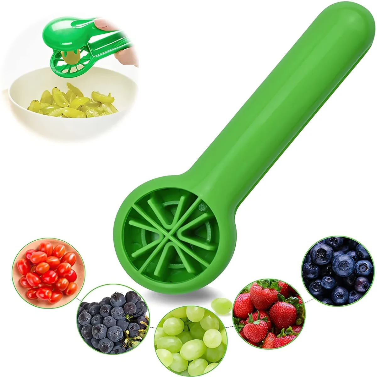 Coupe-Uvaux multifonctionnel vert, coupe-fruits et légumes, Gadgets de cuisine créatifs sans lame, accessoires de cuisine 1 pièce – Image 1