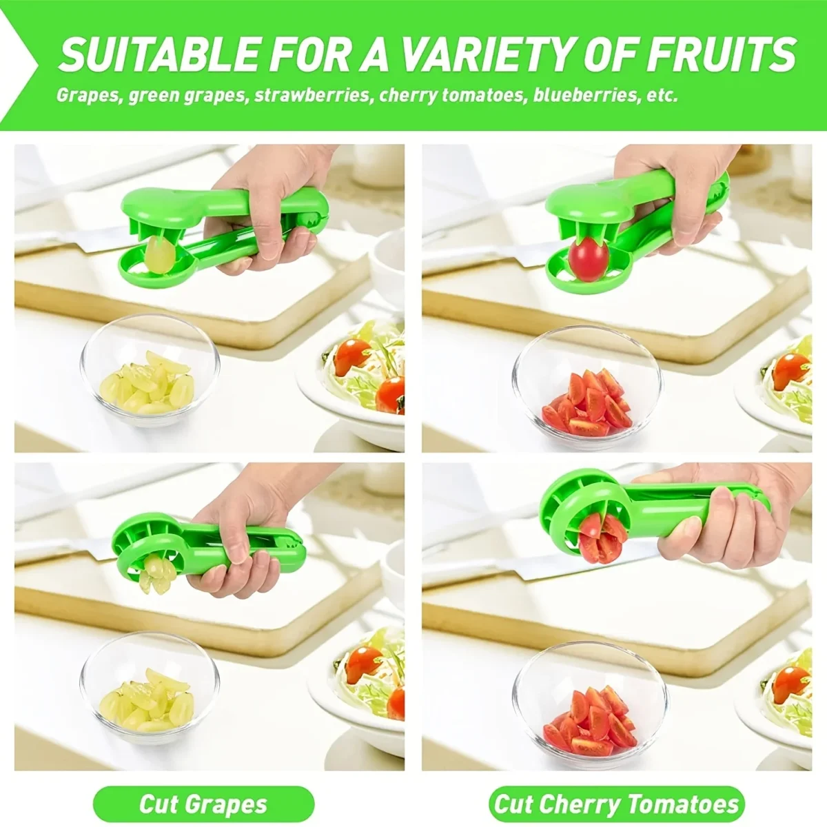 Coupe-Uvaux multifonctionnel vert, coupe-fruits et légumes, Gadgets de cuisine créatifs sans lame, accessoires de cuisine 1 pièce – Image 5