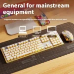 EWEADN X7 ensemble clavier et souris de jeu mécanique sans fil rétro-éclairage jaune capuchons de touches blancs ergonomiques pour les jeux multi-appareils de bureau – Image 6