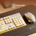 EWEADN X7 ensemble clavier et souris de jeu mécanique sans fil rétro-éclairage jaune capuchons de touches blancs ergonomiques pour les jeux multi-appareils de bureau