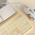 EWEADN X7 ensemble clavier et souris de jeu mécanique sans fil rétro-éclairage jaune capuchons de touches blancs ergonomiques pour les jeux multi-appareils de bureau – Image 5