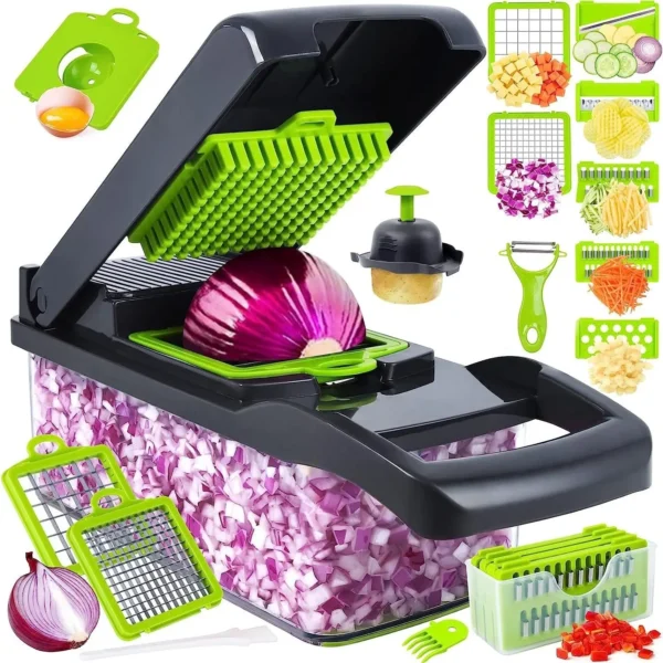 Cocina-Hachoir à Légumes Multifonctionnel avec mir, Trancheur de Fruits, Broyeur de Pommes de Terre, Gadgets de Broyage de Carottes, 14 en 1, 16 en 1