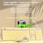 EWEADN X7 ensemble clavier et souris de jeu mécanique sans fil rétro-éclairage jaune capuchons de touches blancs ergonomiques pour les jeux multi-appareils de bureau – Image 2